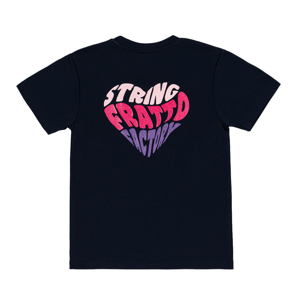 ＝ジュニア＝　frattoオリジナル　　Tシャツ　ハート　ネイビー×ピンク　ラメ入り