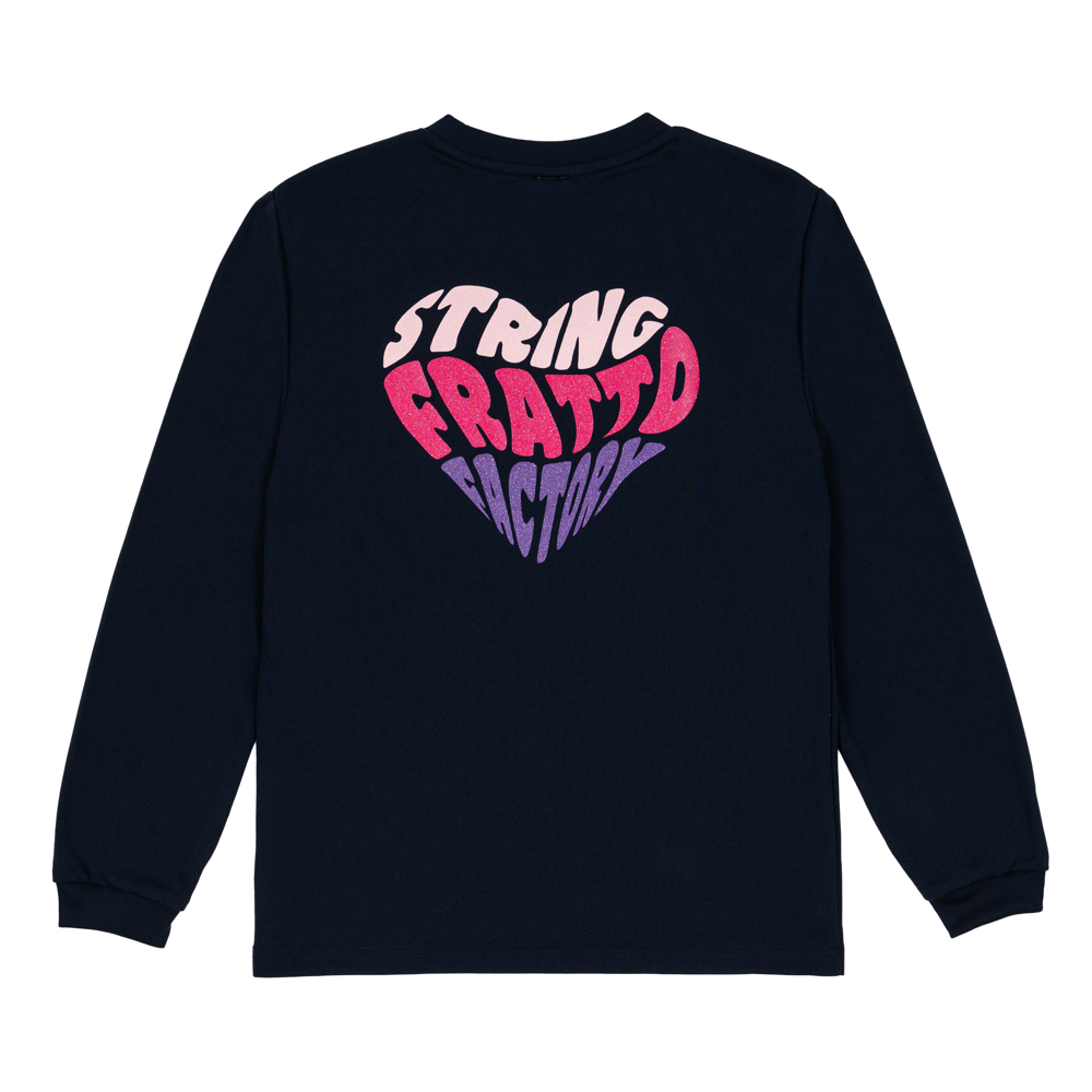 ＝ジュニア＝　frattoオリジナル　　ロングTシャツ　ハート　ネイビー×ピンク　ラメ入り