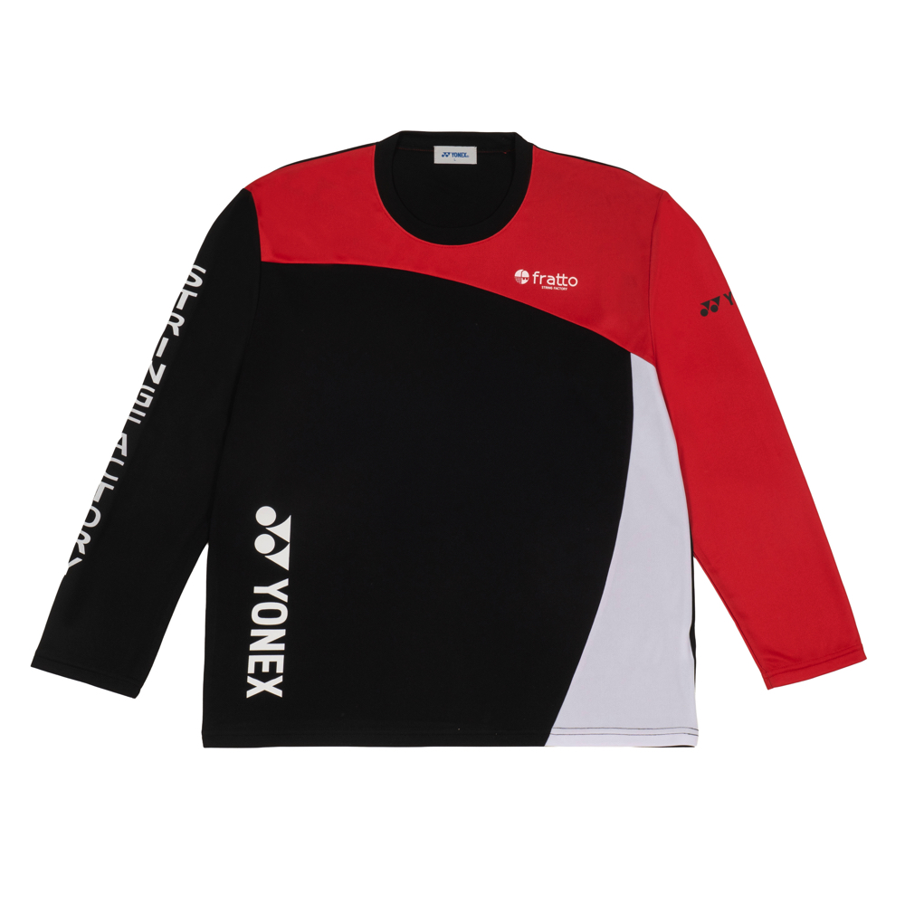 YONEX　frattoロゴ入り　ユニロングスリーブＴシャツ　Ｙ0Ｓ23037　ブラック×レッド